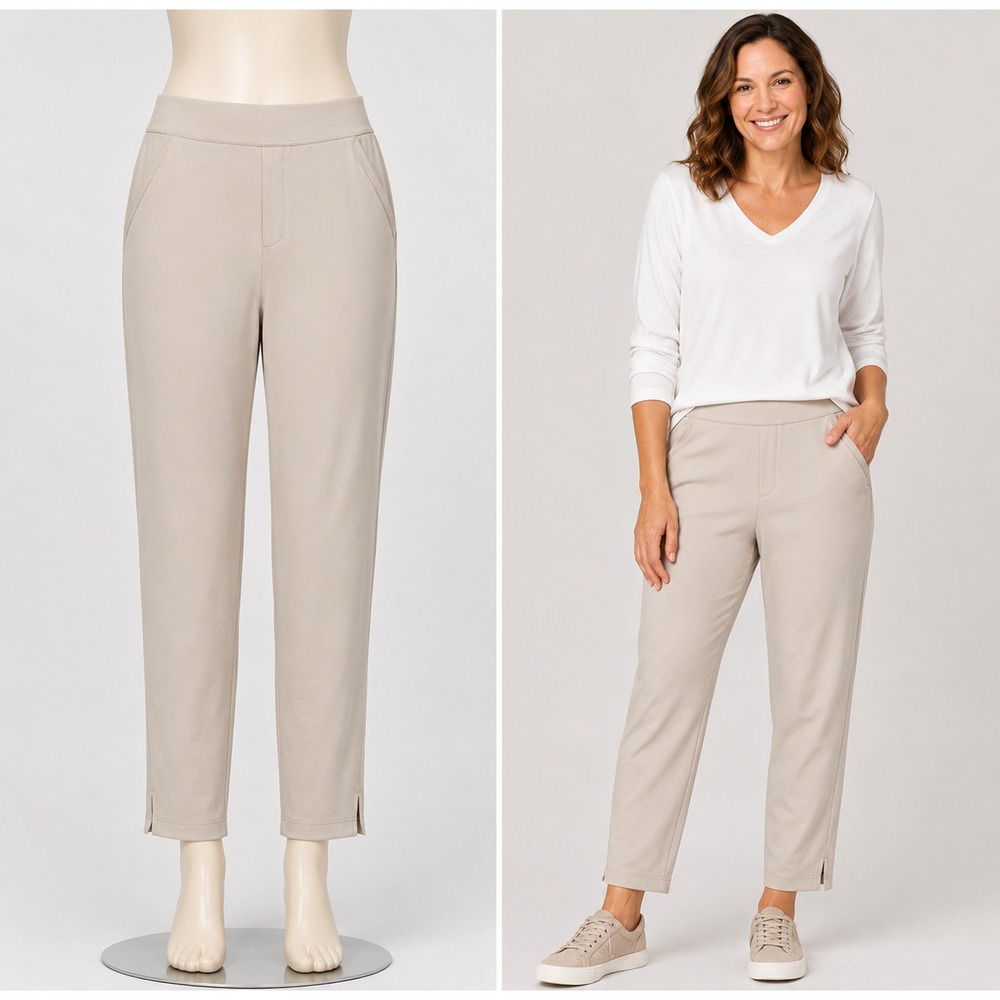 Athleta Brooklyn Mid Rise Ankle Pants Womens 12 Tan Beige Tapered Travel Casual